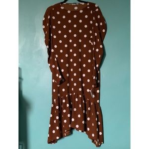 Zara Chestnut Colored Polka Dot Long Sleeve Dress